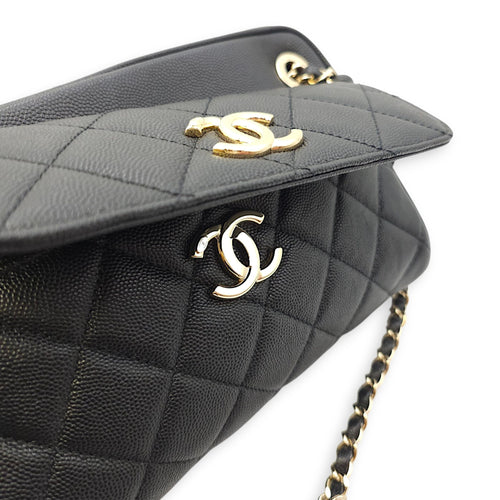 Quilted In & Out Small Black Camera Bag with Slim Pouch in Caviar Leather, Gold hardware