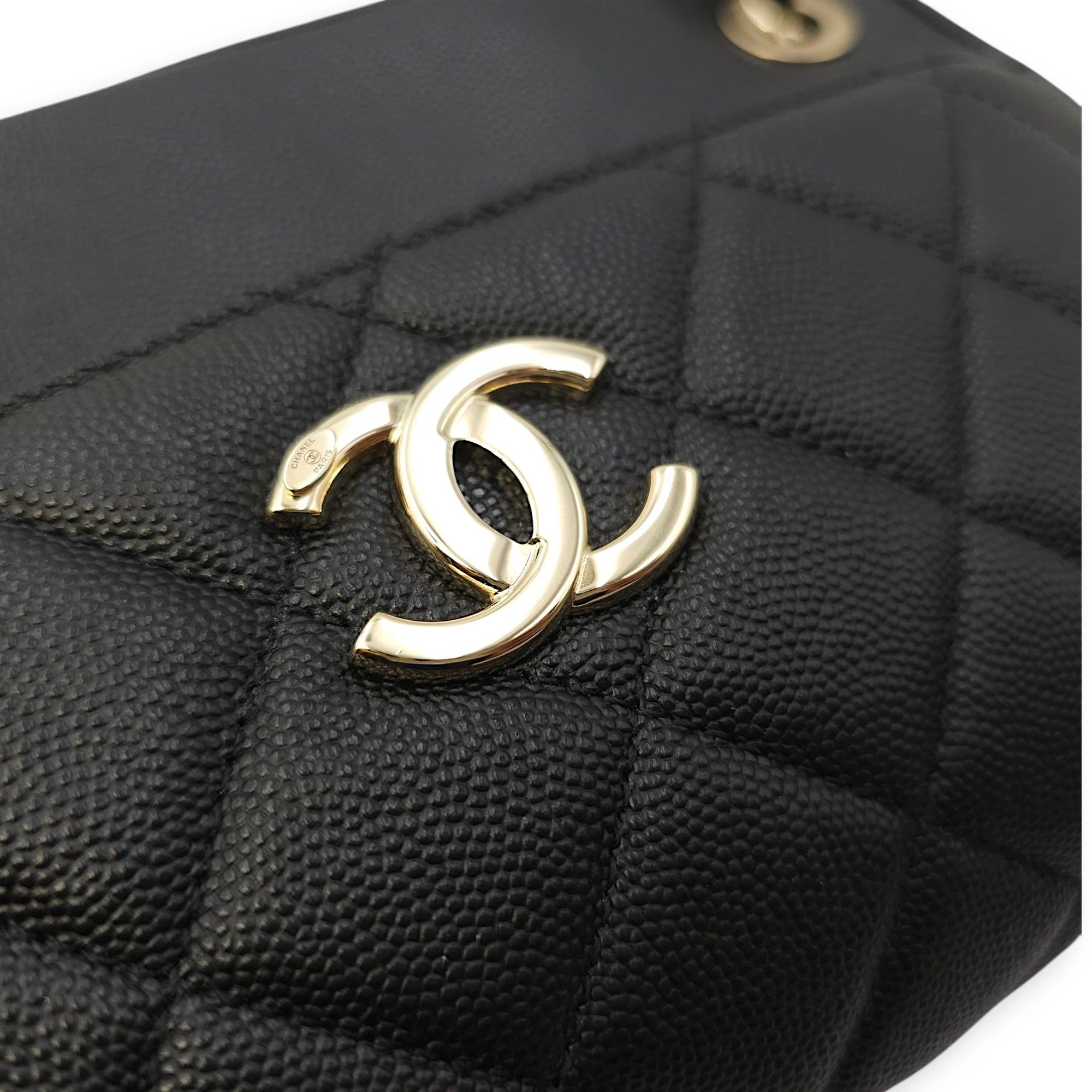 Quilted In & Out Small Black Camera Bag with Slim Pouch in Caviar Leather, Gold hardware
