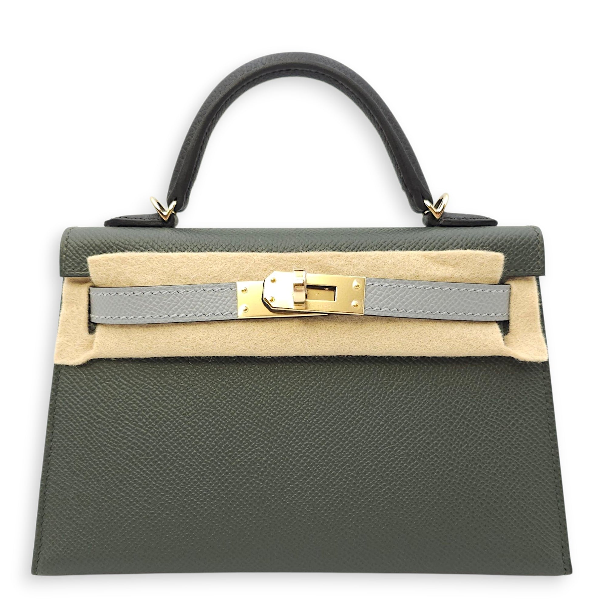 Sellier Kelly 20 Vert Mangrove/Gris Pantin/Noir in Epsom, Permabrass hardware