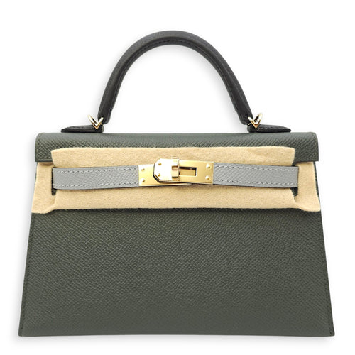 Sellier Kelly 20 Vert Mangrove/Gris Pantin/Noir in Epsom, Permabrass hardware