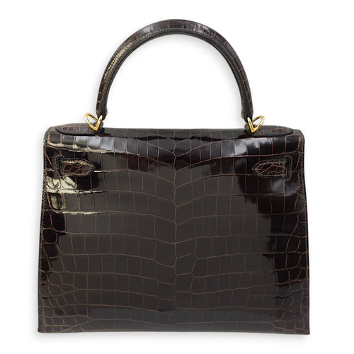 Sellier Kelly 28 Macassar in Shiny Niloticus, Gold hardware