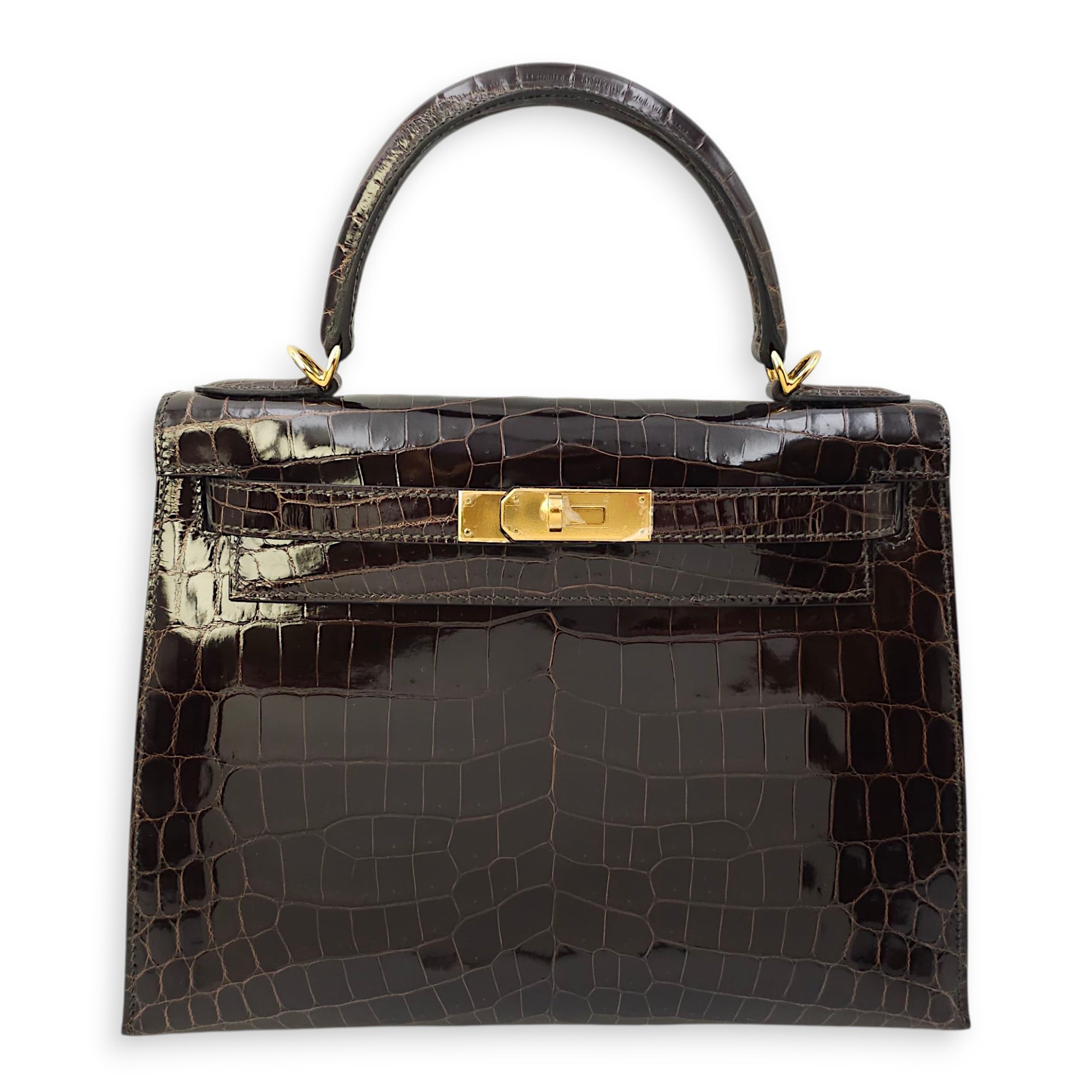 Sellier Kelly 28 Macassar in Shiny Niloticus, Gold hardware
