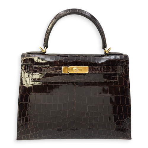 Sellier Kelly 28 Macassar in Shiny Niloticus, Gold hardware