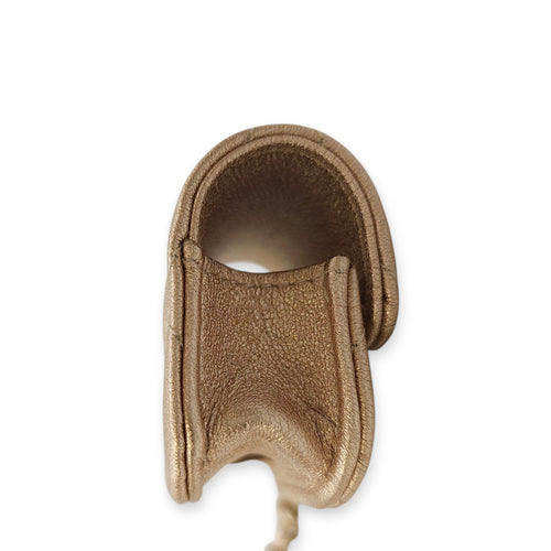 Quilted Duo Round Metallic Gold Clip on Purse in Lambskin, Gold hardware