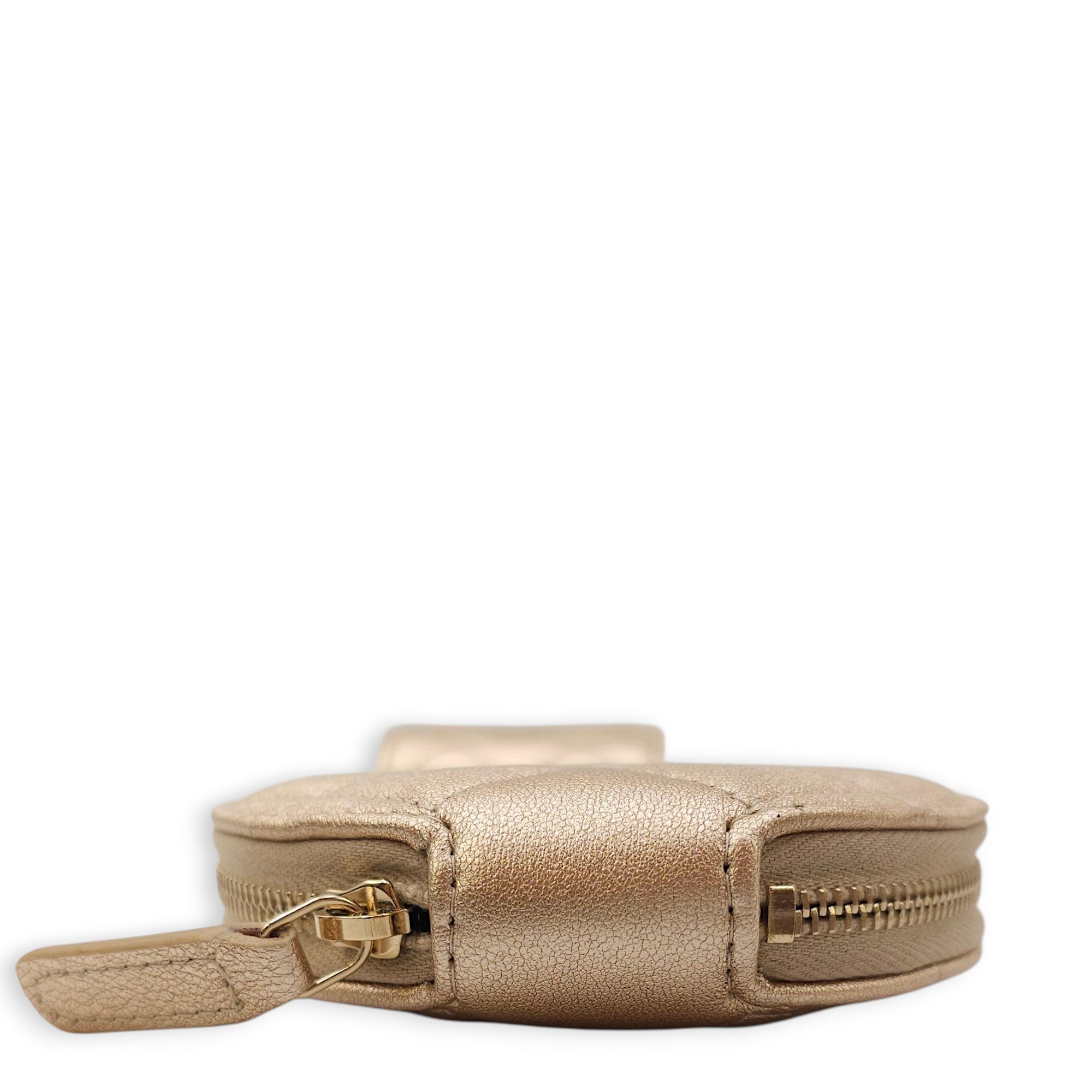 Quilted Duo Round Metallic Gold Clip on Purse in Lambskin, Gold hardware