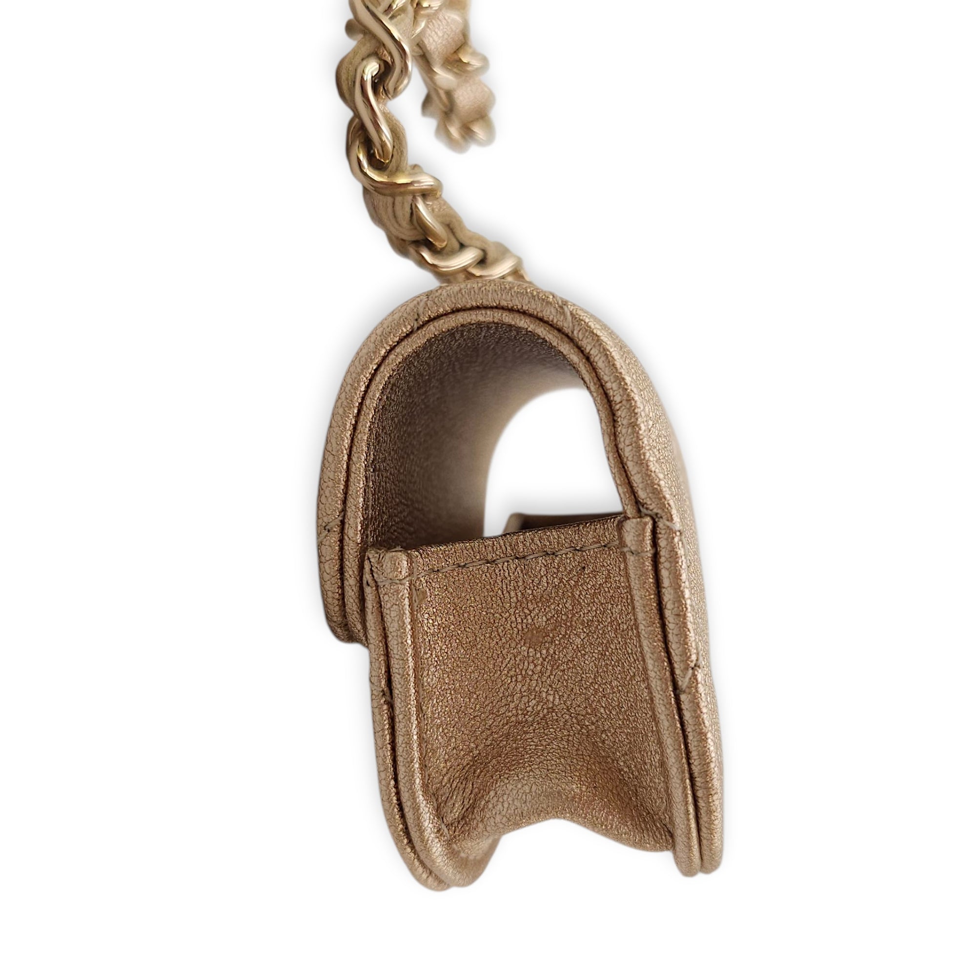 Quilted Duo Round Metallic Gold Clip on Purse in Lambskin, Gold hardware