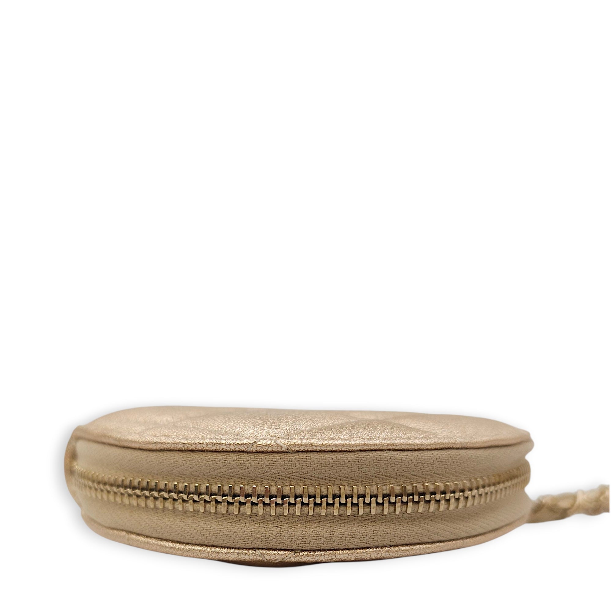Quilted Duo Round Metallic Gold Clip on Purse in Lambskin, Gold hardware