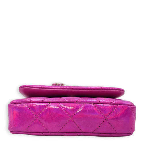 24C Fuschia Card Holder/Pouch in Metallic, Silver hardware