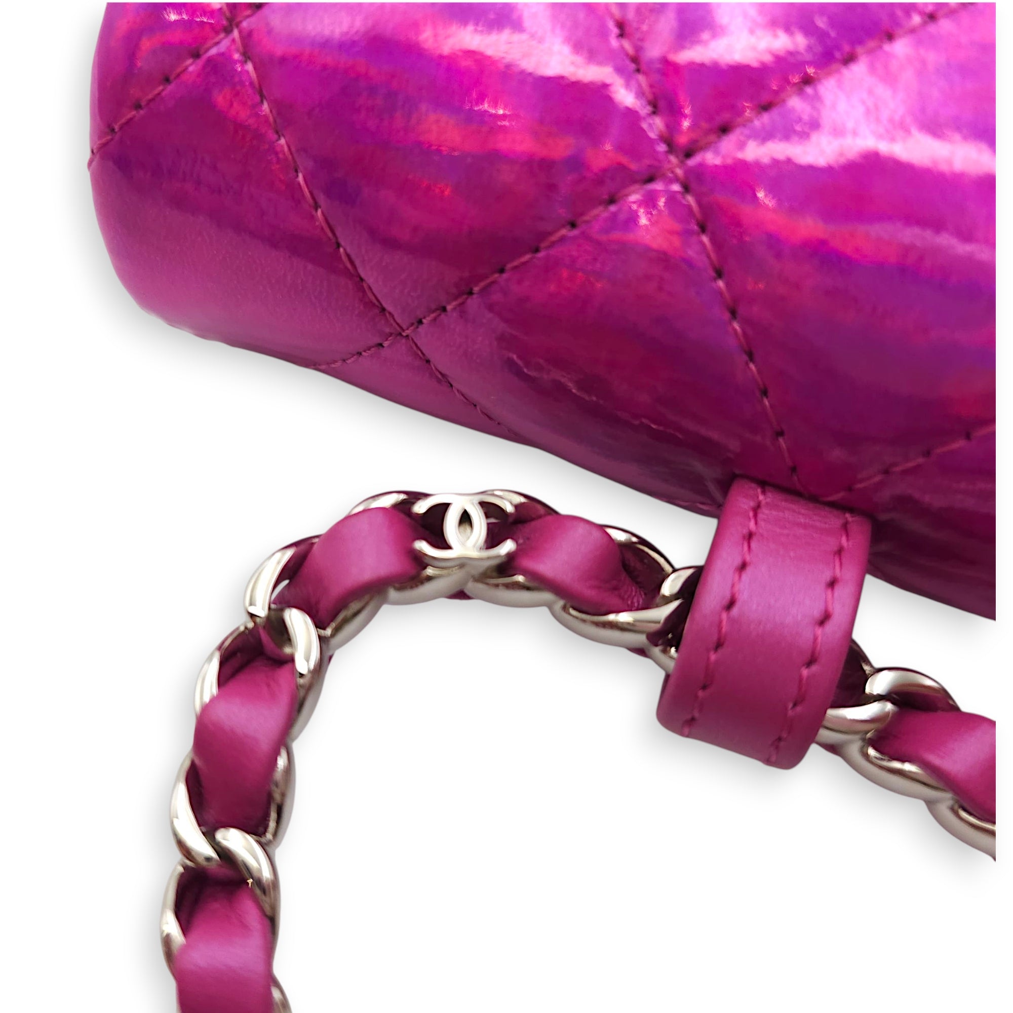 24C Fuschia Card Holder/Pouch in Metallic, Silver hardware