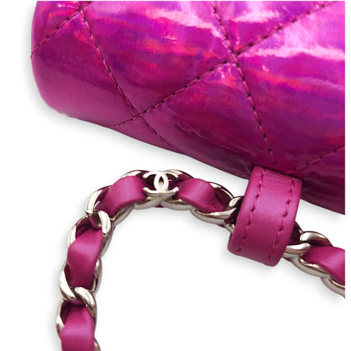 24C Fuschia Card Holder/Pouch in Metallic, Silver hardware