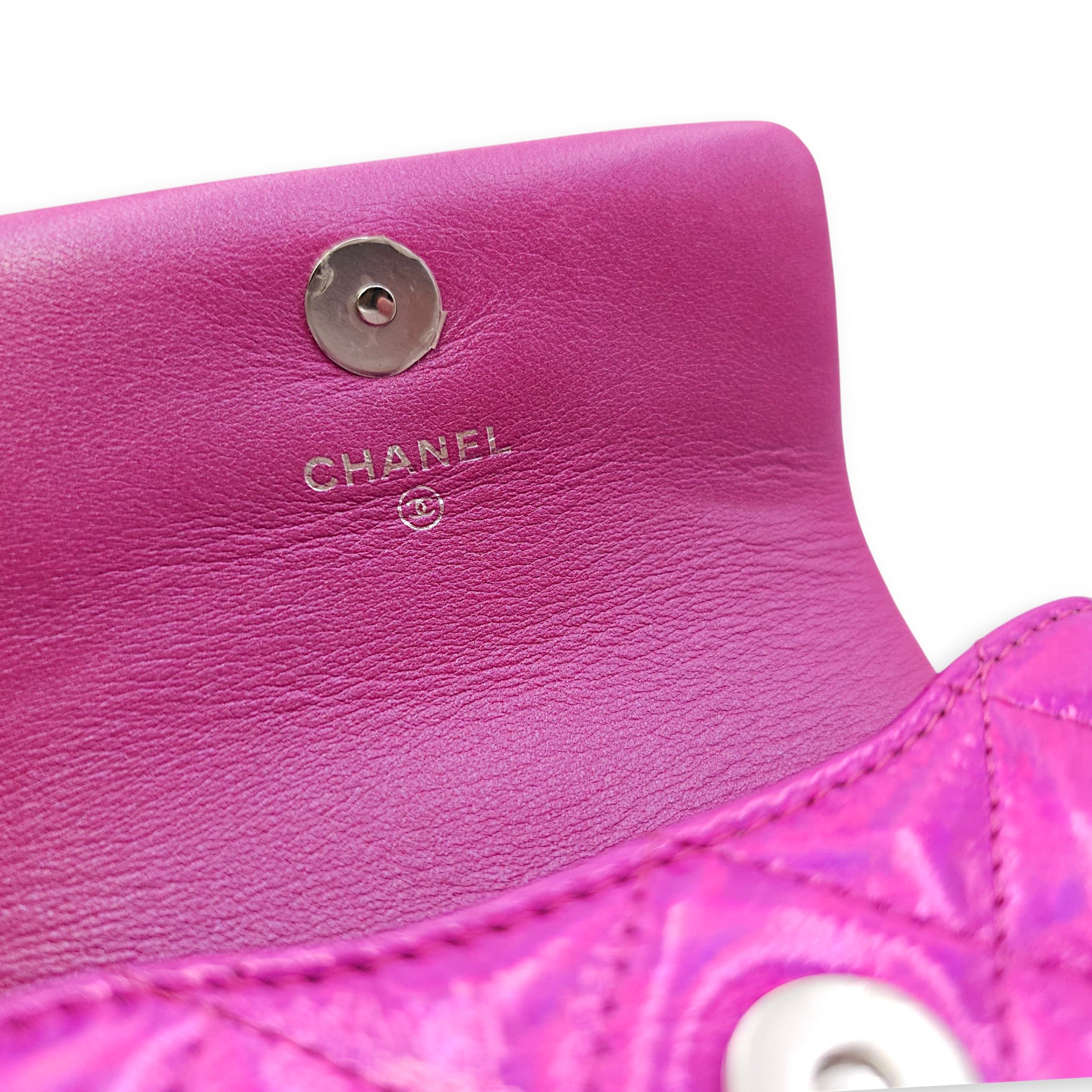 24C Fuschia Card Holder/Pouch in Metallic, Silver hardware