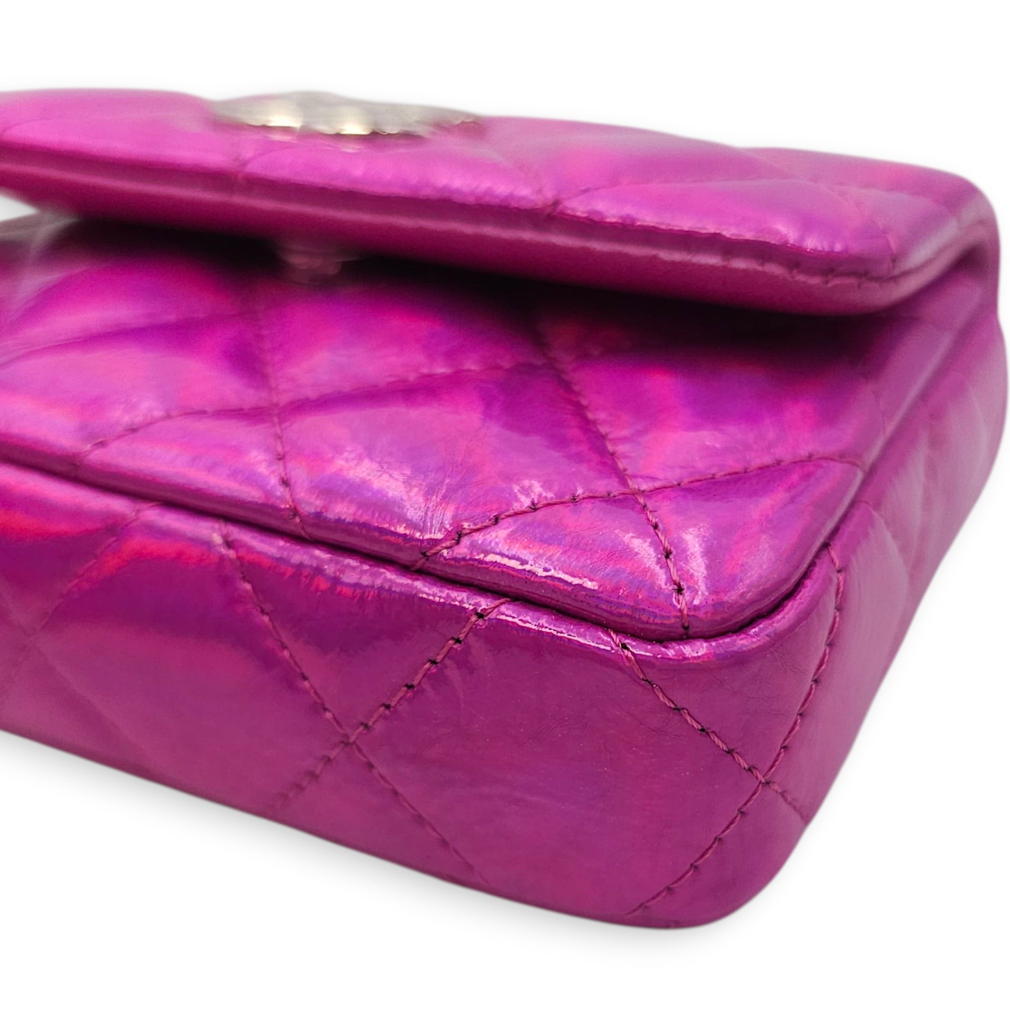 24C Fuschia Card Holder/Pouch in Metallic, Silver hardware