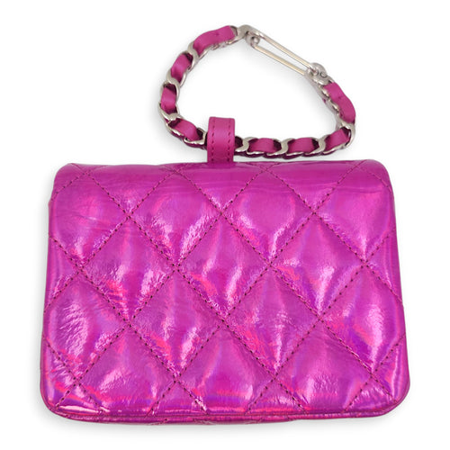 24C Fuschia Card Holder/Pouch in Metallic, Silver hardware