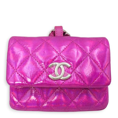 24C Fuschia Card Holder/Pouch in Metallic, Silver hardware