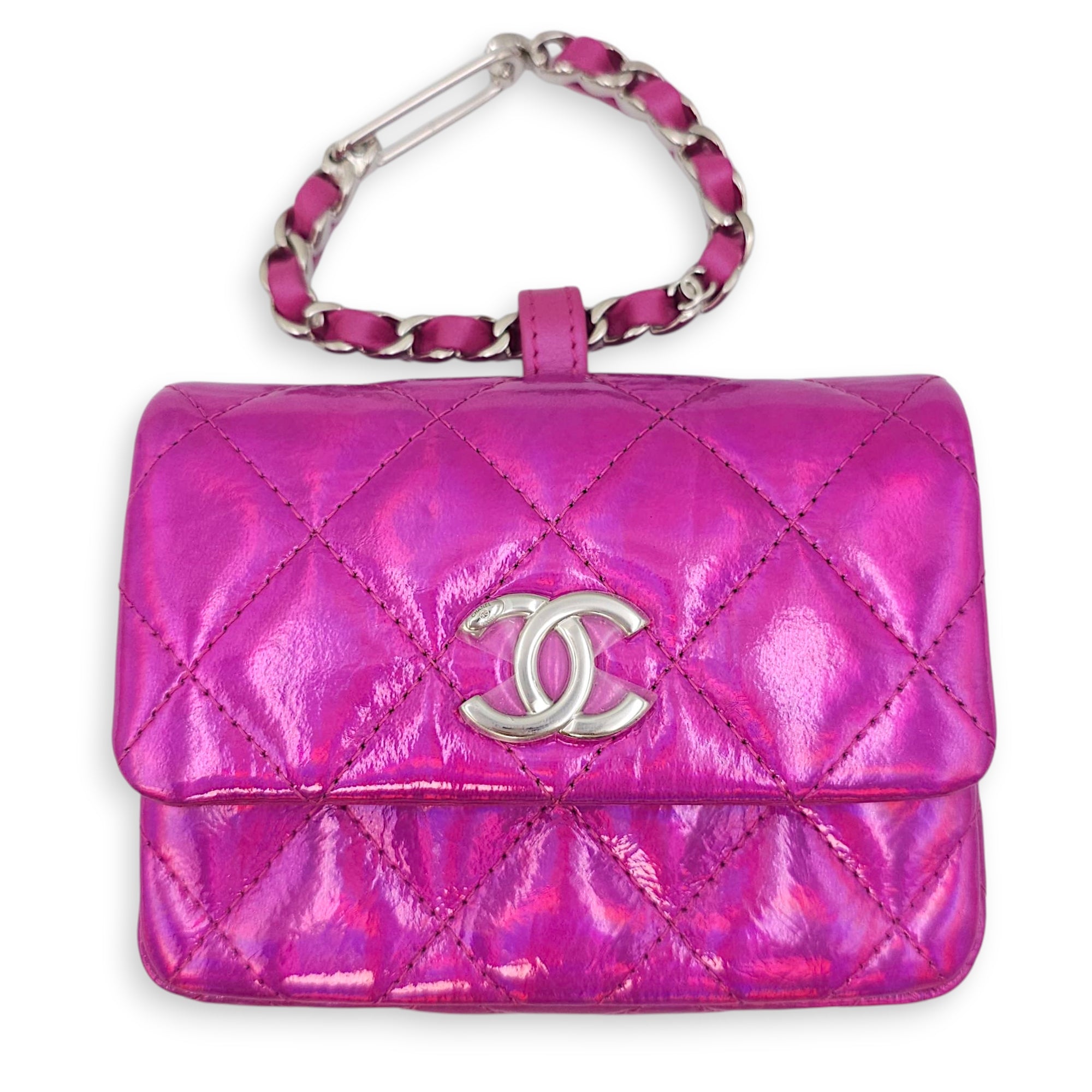 24C Fuschia Card Holder/Pouch in Metallic, Silver hardware