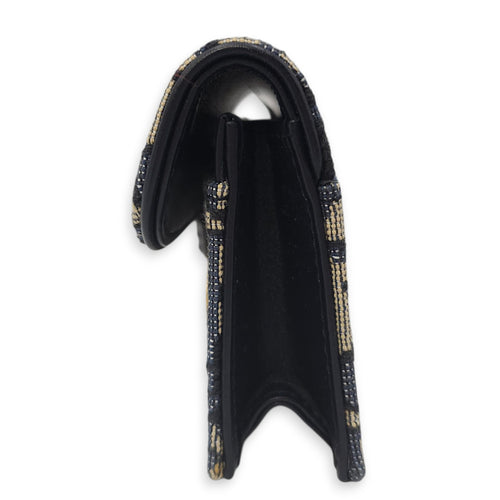 Saddle Lotus Blue Oblique Card Holder in Canvas, Gold hardware