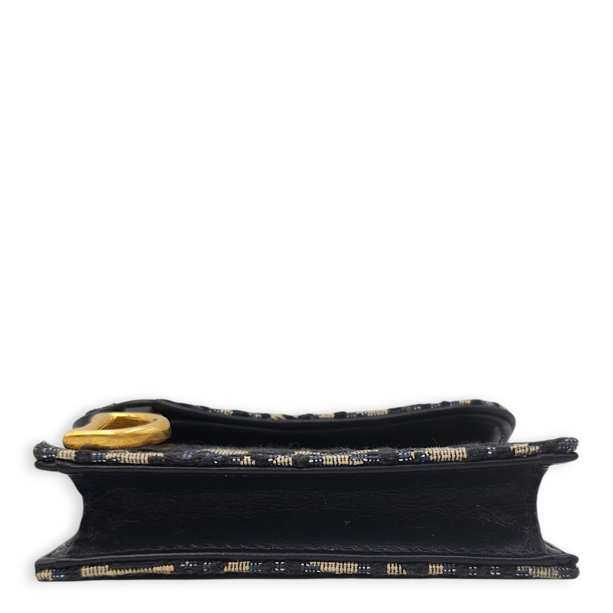 Saddle Lotus Blue Oblique Card Holder in Canvas, Gold hardware