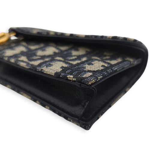 Saddle Lotus Blue Oblique Card Holder in Canvas, Gold hardware