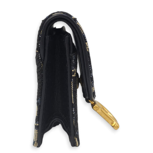 Saddle Lotus Blue Oblique Card Holder in Canvas, Gold hardware