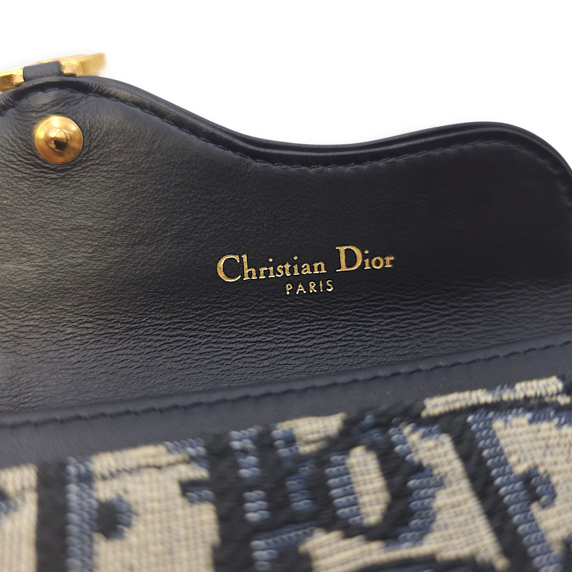 Saddle Lotus Blue Oblique Card Holder in Canvas, Gold hardware