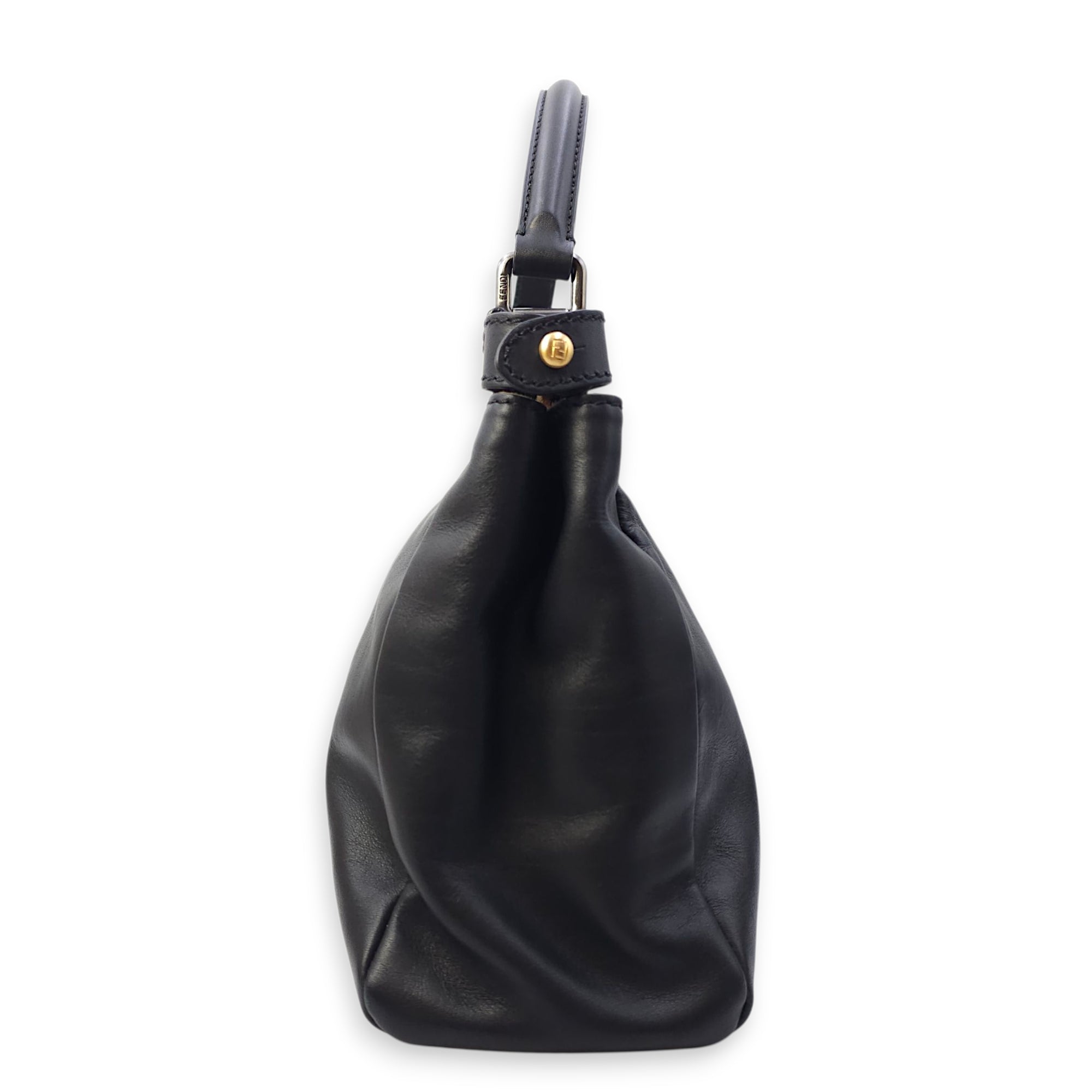 Peekaboo with Leapord Print Medium Black Shoulder Bag in Calfskin, Gold hardware