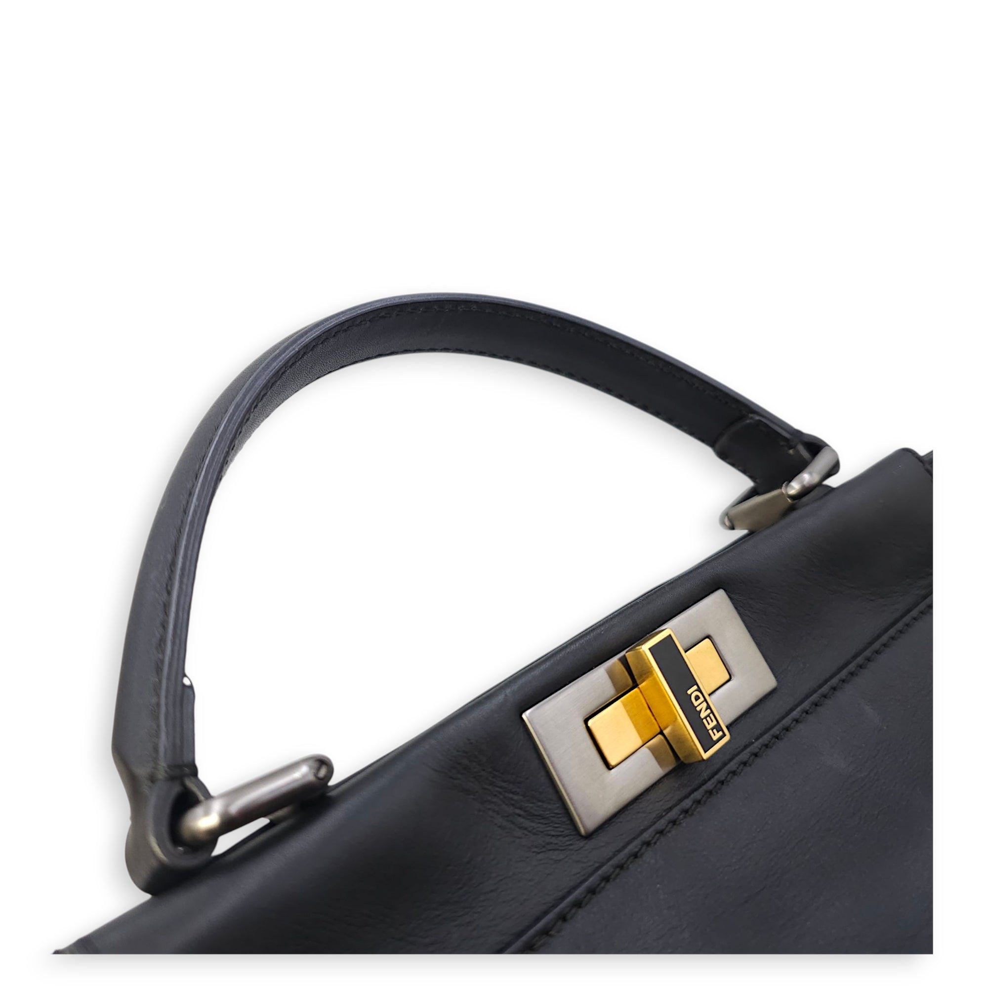 Peekaboo with Leapord Print Medium Black Shoulder Bag in Calfskin, Gold hardware