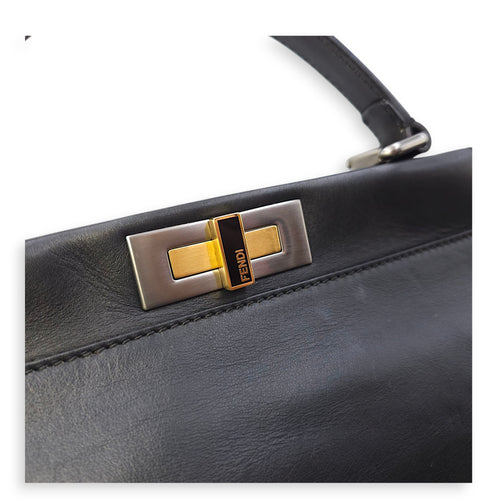 Peekaboo with Leapord Print Medium Black Shoulder Bag in Calfskin, Gold hardware