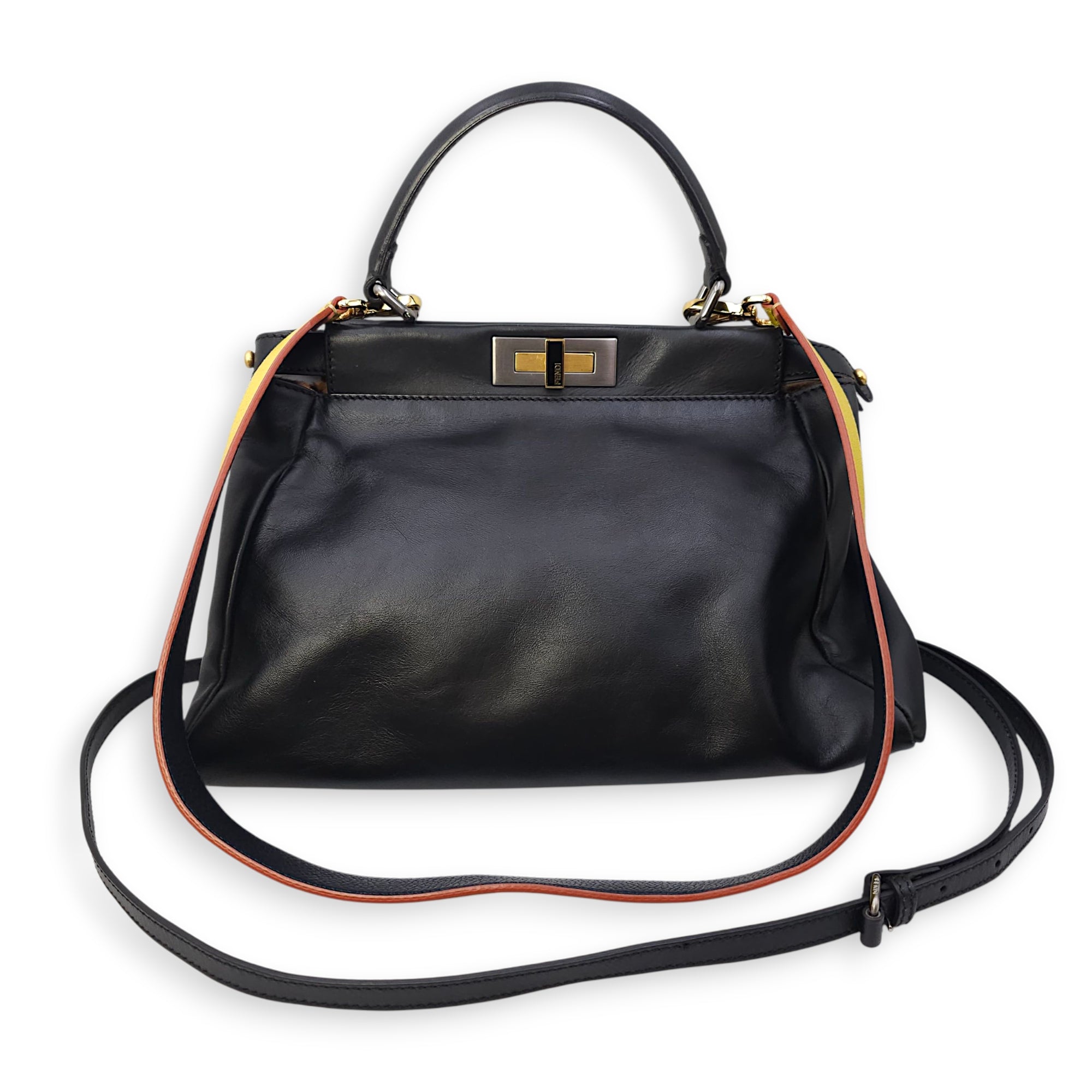 Peekaboo with Leapord Print Medium Black Shoulder Bag in Calfskin, Gold hardware