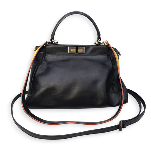 Peekaboo with Leapord Print Medium Black Shoulder Bag in Calfskin, Gold hardware