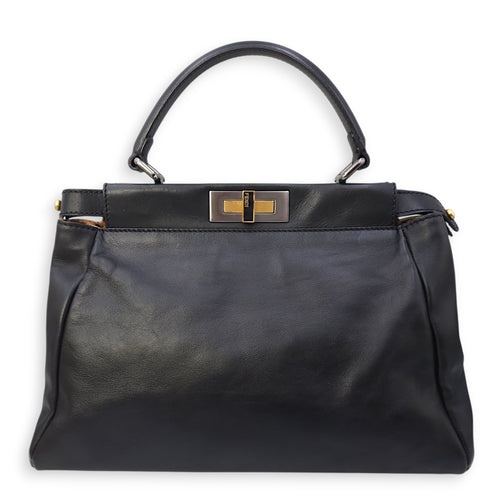 Peekaboo with Leapord Print Medium Black Shoulder Bag in Calfskin, Gold hardware
