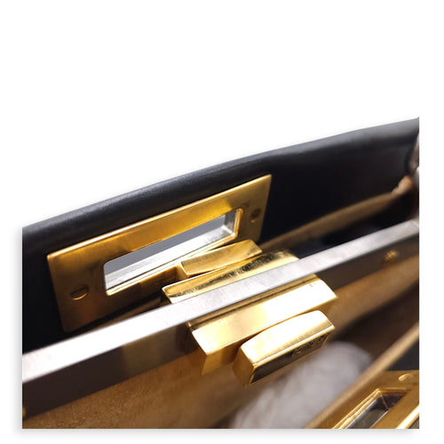 Peekaboo with Leapord Print Medium Black Shoulder Bag in Calfskin, Gold hardware