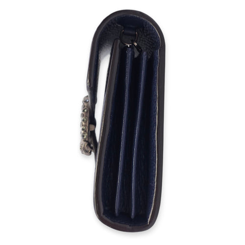 Dionysus Blue Wallet on Chain in Calfskin, Silver hardware