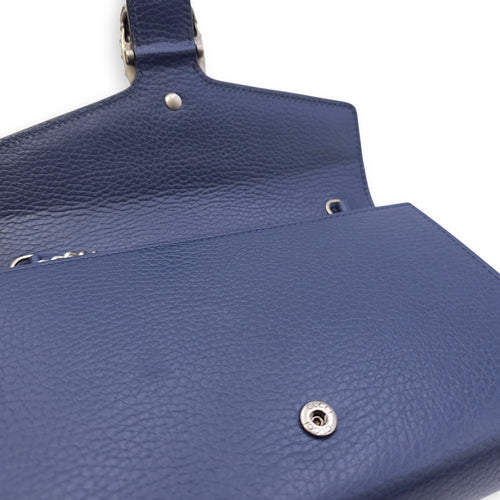 Dionysus Blue Wallet on Chain in Calfskin, Silver hardware