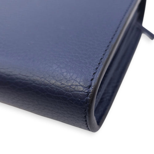 Dionysus Blue Wallet on Chain in Calfskin, Silver hardware