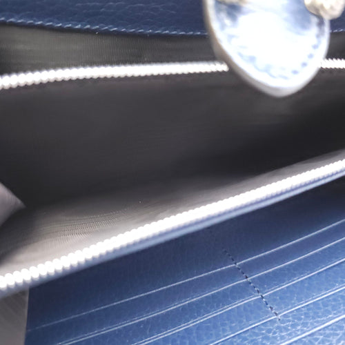 Dionysus Blue Wallet on Chain in Calfskin, Silver hardware