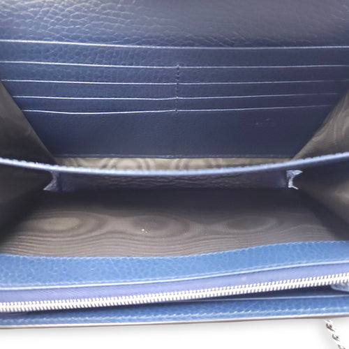 Dionysus Blue Wallet on Chain in Calfskin, Silver hardware