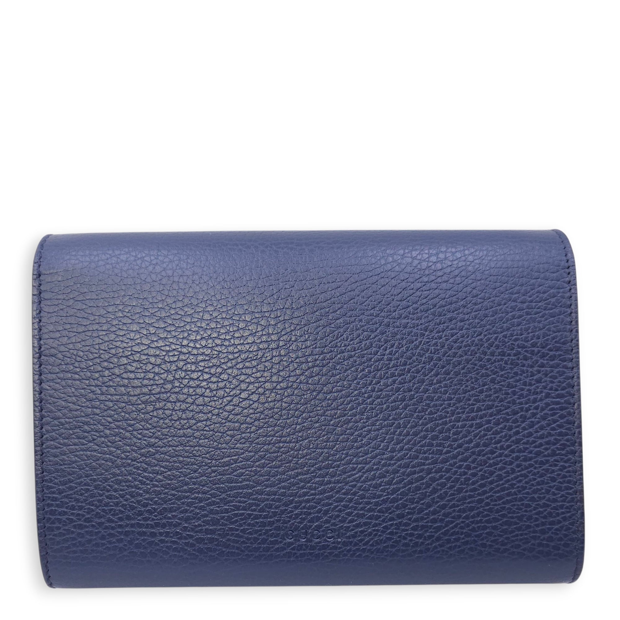Dionysus Blue Wallet on Chain in Calfskin, Silver hardware