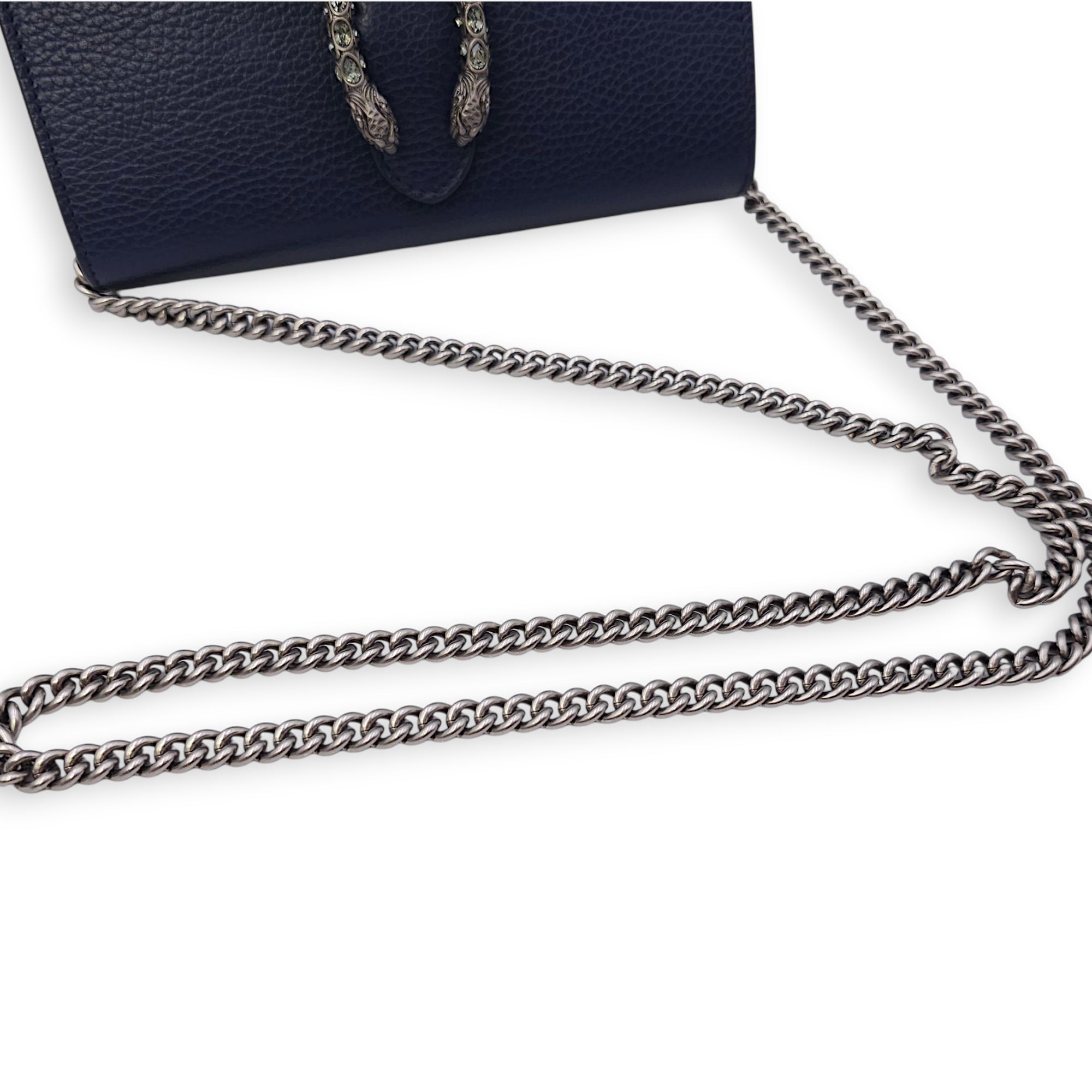 Dionysus Blue Wallet on Chain in Calfskin, Silver hardware