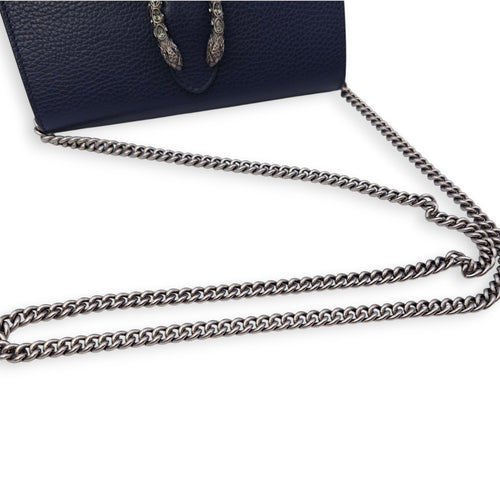 Dionysus Blue Wallet on Chain in Calfskin, Silver hardware