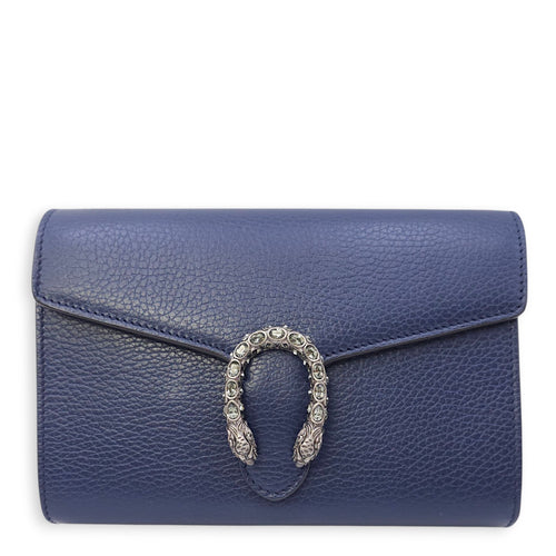 Dionysus Blue Wallet on Chain in Calfskin, Silver hardware