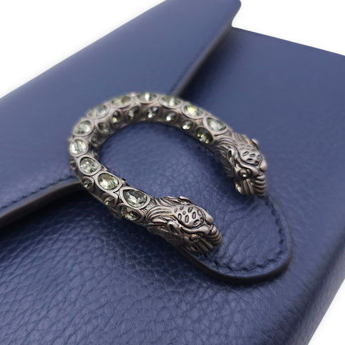 Dionysus Blue Wallet on Chain in Calfskin, Silver hardware