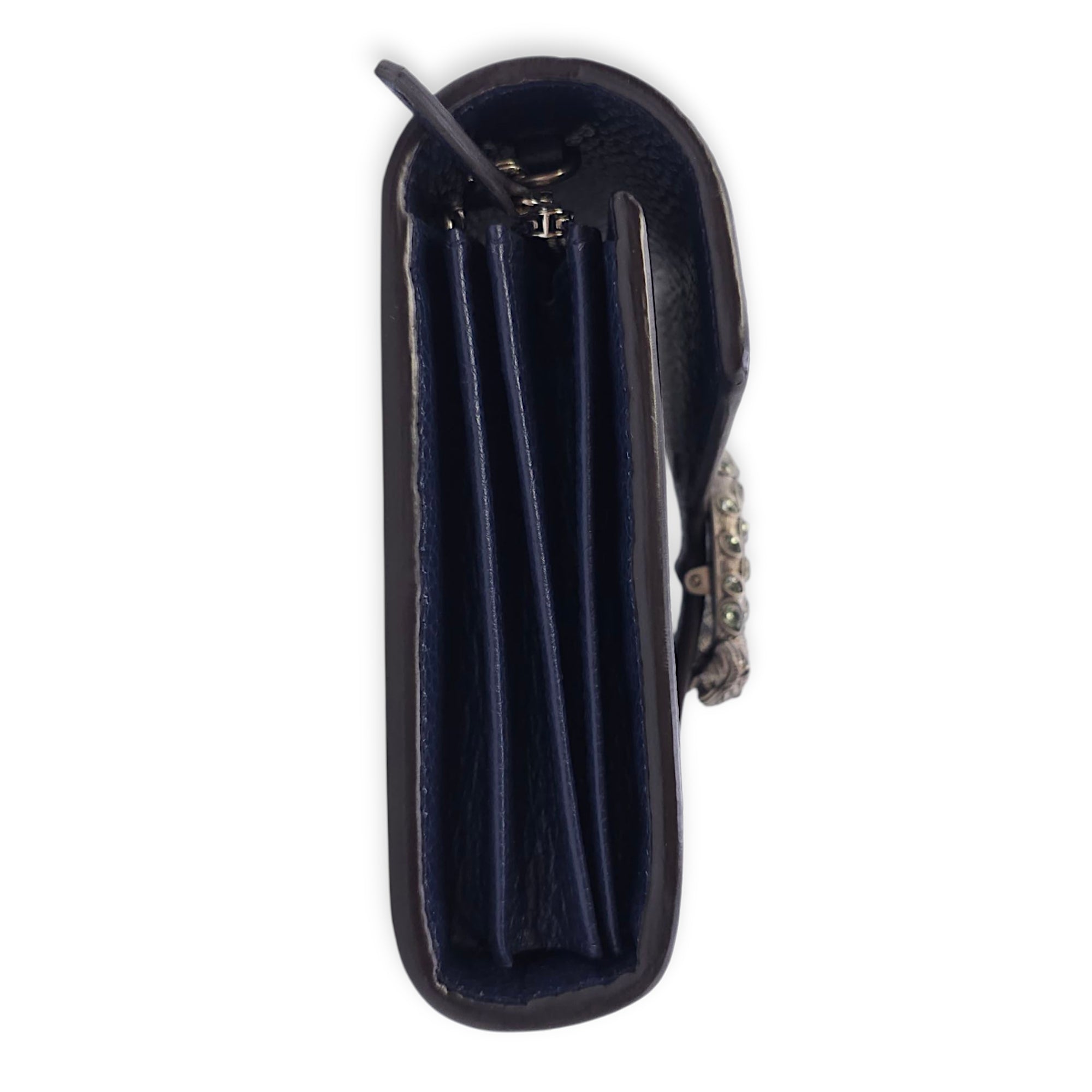 Dionysus Blue Wallet on Chain in Calfskin, Silver hardware