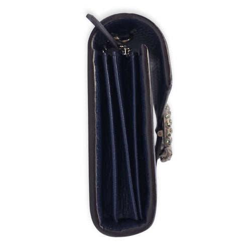 Dionysus Blue Wallet on Chain in Calfskin, Silver hardware