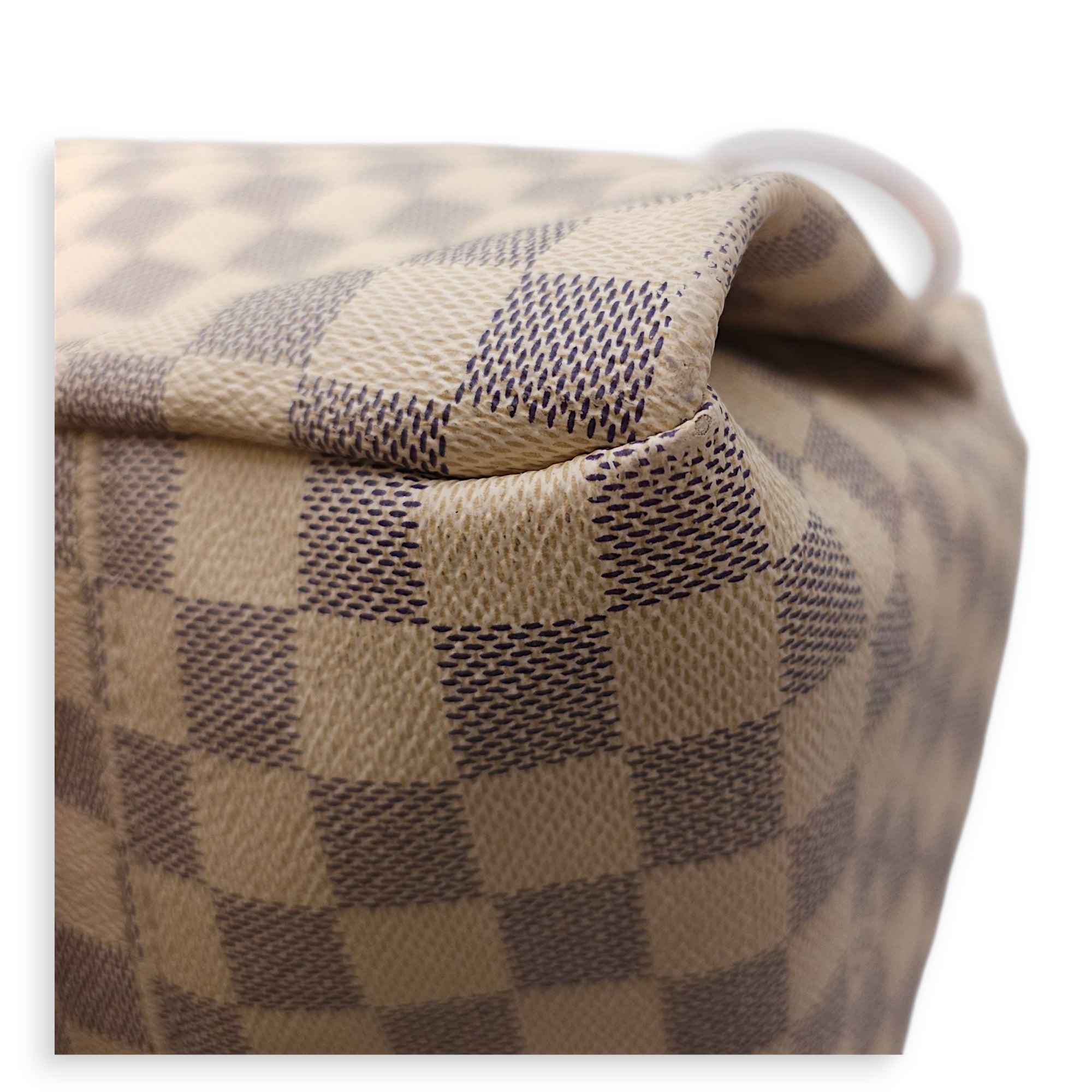 Damier Artsy Azur MM White Top Handle Bag in Canvas, Gold hardware