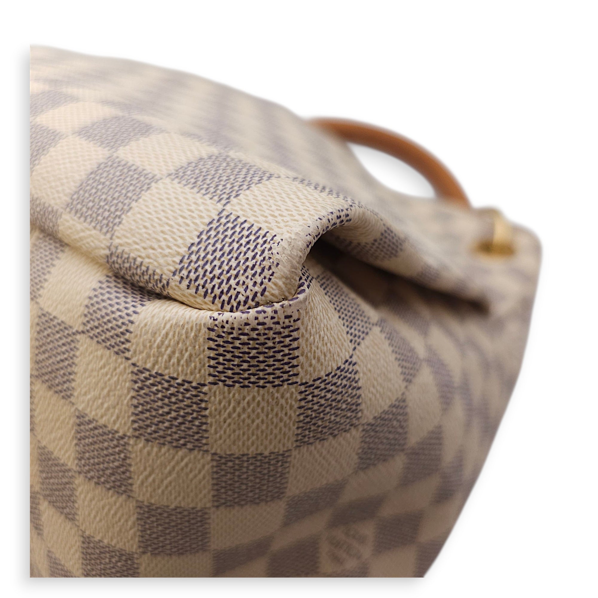 Damier Artsy Azur MM White Top Handle Bag in Canvas, Gold hardware