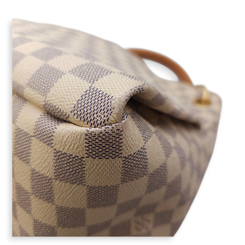 Damier Artsy Azur MM White Top Handle Bag in Canvas, Gold hardware