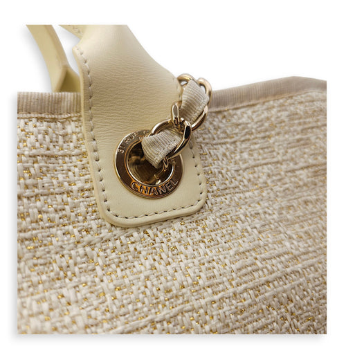 Deauville Large Cream/Beige Tote Bag in Tweed, Gold hardware