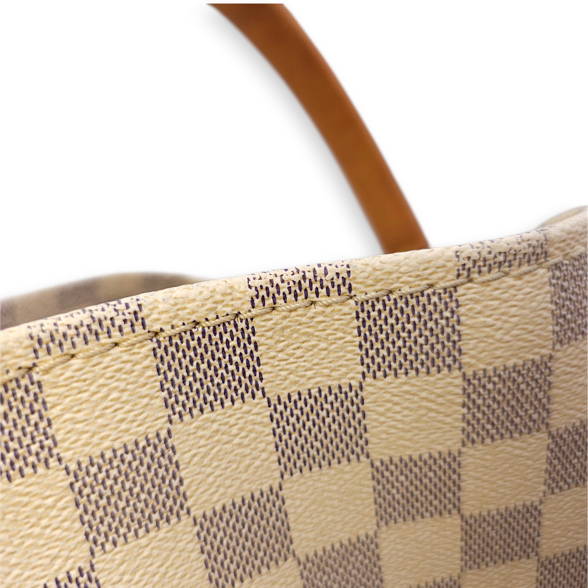Damier Artsy Azur MM White Top Handle Bag in Canvas, Gold hardware