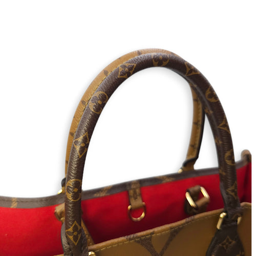 OnTheGo MM Brown Tote Bag in Canvas, Gold hardware