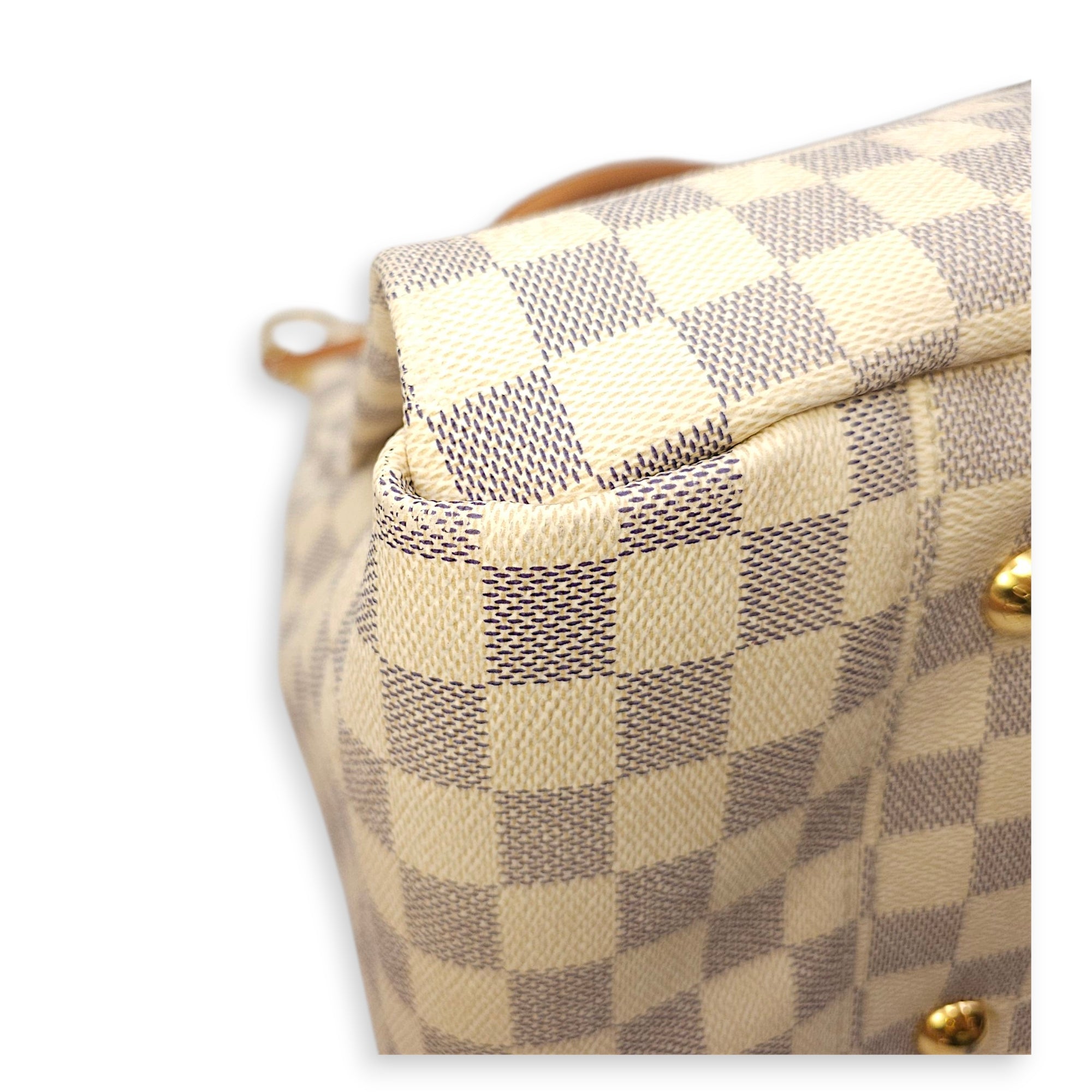 Damier Artsy Azur MM White Top Handle Bag in Canvas, Gold hardware
